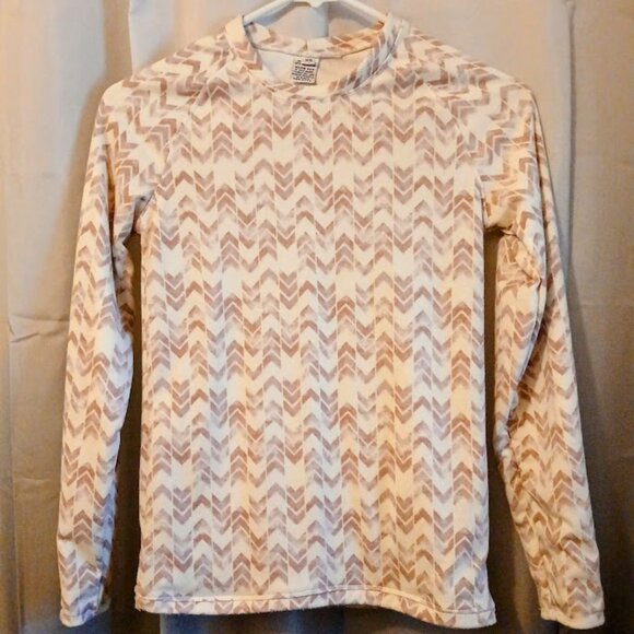 NEW womens XS Crew chevron print blouse Mauve White Raglan sleeve Super soft top - Picture 1 of 8